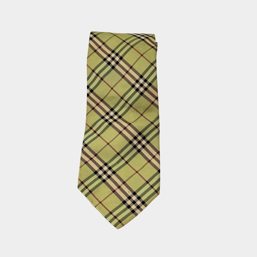 Burberry London Necktie Mens OS Green Nova Check Plaid Silk Italy
